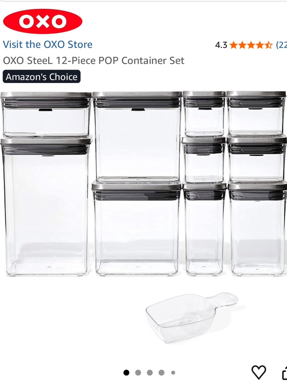 (In Box) OXO SteeL 12-Piece POP Container Set, Steel Tops